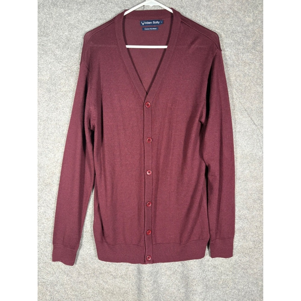 Allen Solly Mens V-Neck Cardigan Sweater Burgundy Wool Blend Size‎ L 0365 ND 01E